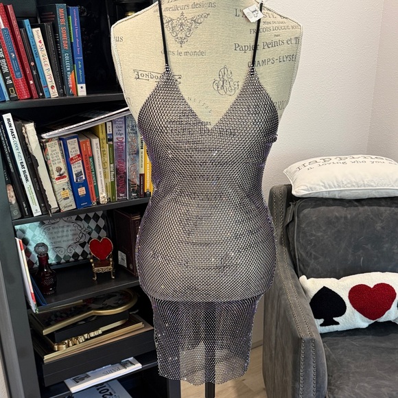 Elegant Swarovski Black Mesh Dress - Picture 1 of 7